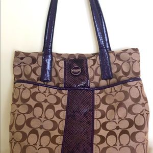 Light brown with purple accent coach purse